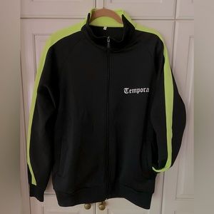 Black neon yellow full zip track jacket Tempora print on chest Unisex men's M
